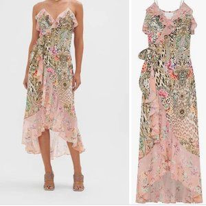 Camilla woman's long silk high-low wrap dress size small